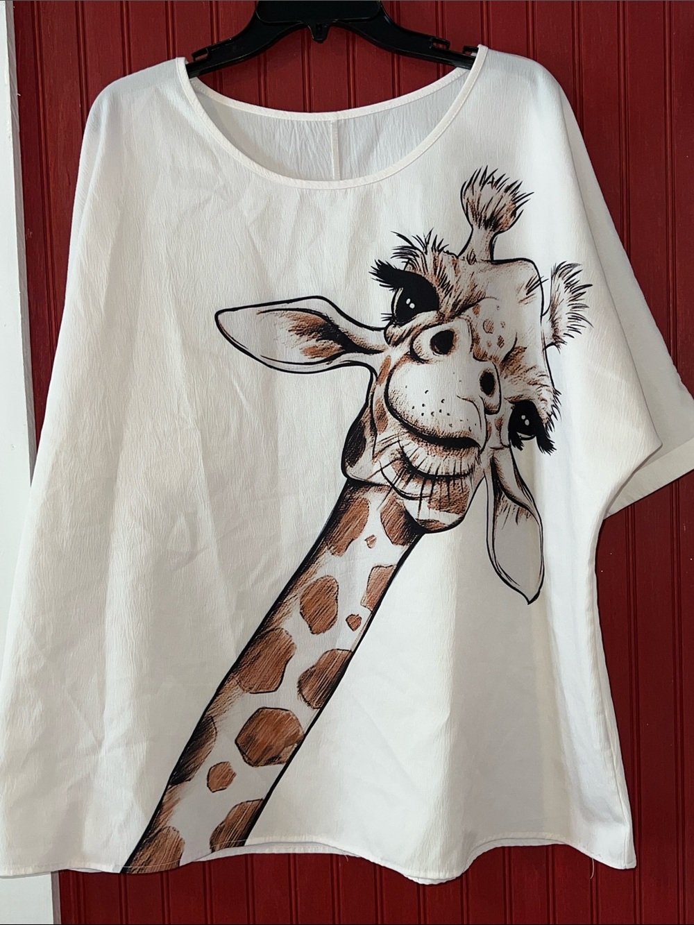White Blouse with Playful Giraffe Graphic 3X